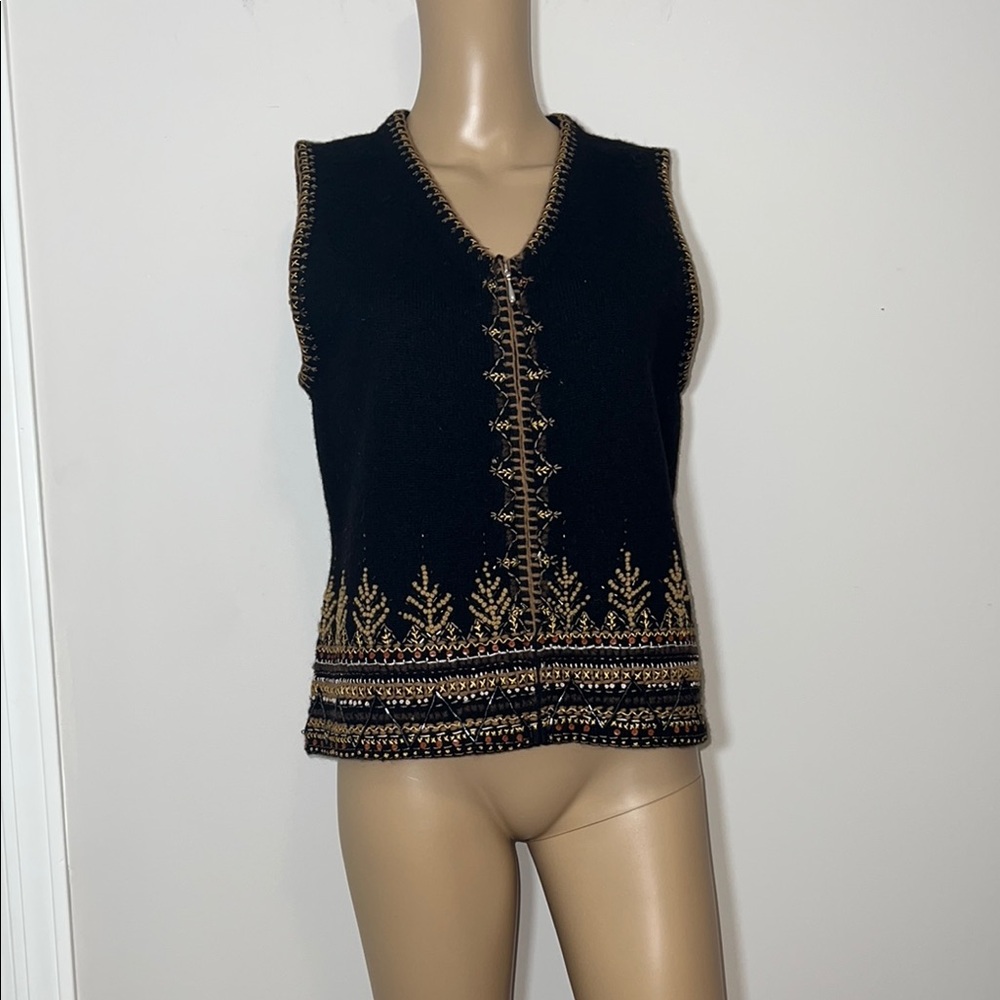 Susan Bristol Beaded 100% Wool Vest